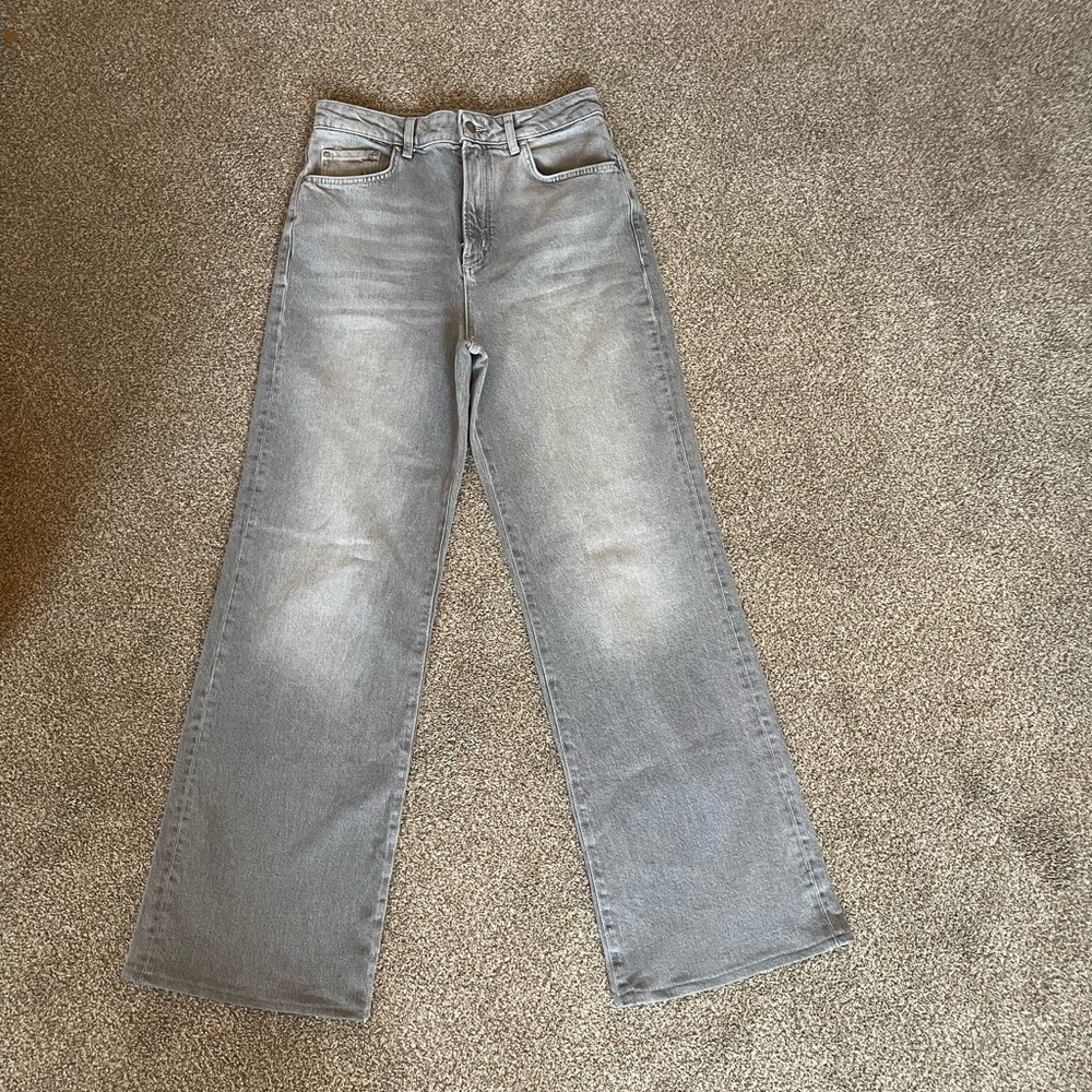 Anthropologie Wide Leg Flare Jeans - Light Gray Wash